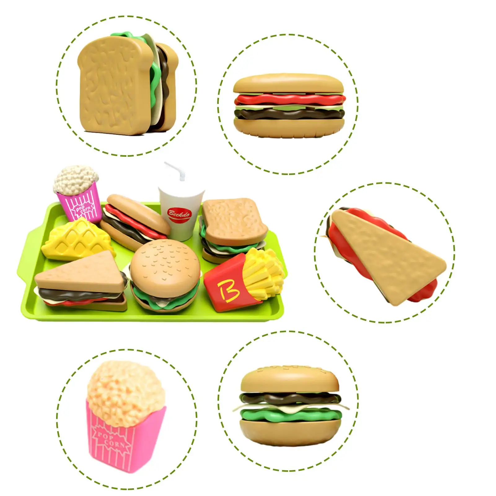 Pretend Play Burger Removable Food Toys Burger Combo And Assortment Cooking Play Toy For Aged 1-6 Kids With Burger Fries