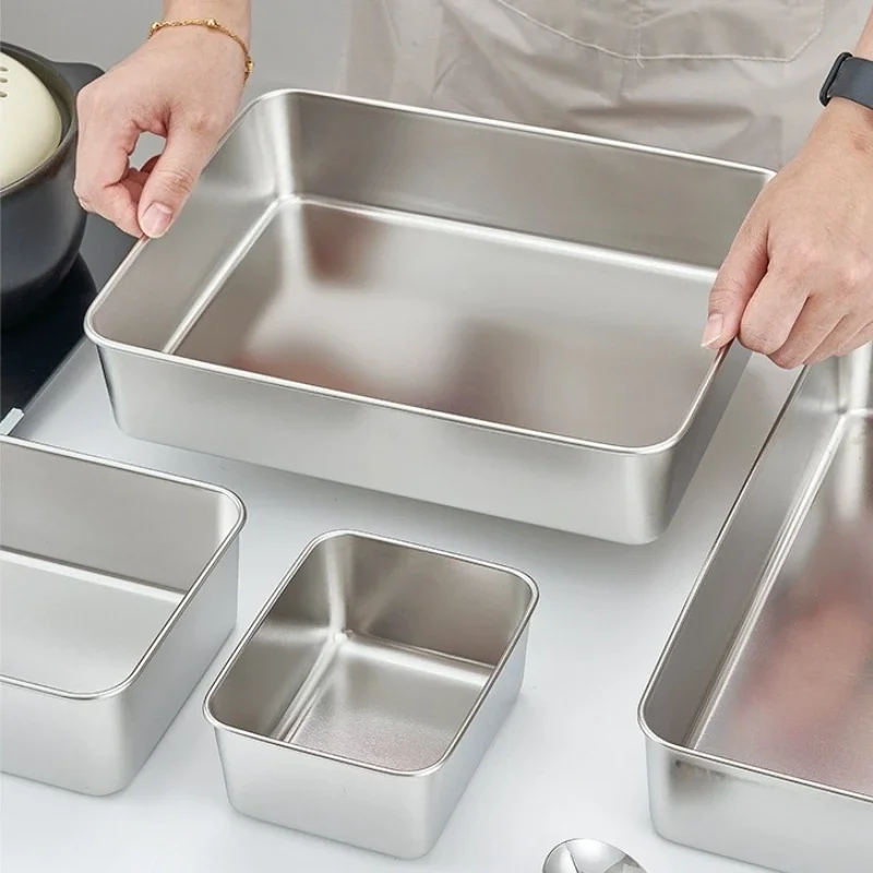 Food Storage Trays Rectangle Preservation Box with Plastic Cover Stainless Steel Multi-Function Rustproof Barbecue Food Storager