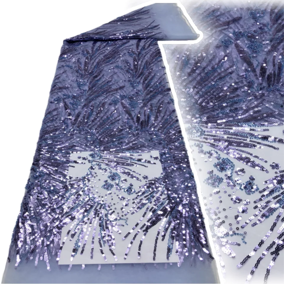 

Африканская кружевная ткань с бисером, высококачественная сетка с вышивкой, французские блестки для шитья женских вечерних платьев, 5 ярдов CC1601