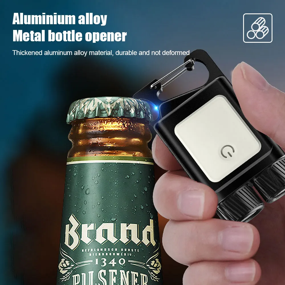 Mini Double Headed Key Light COB LED Flashlight Wrench Small Bottle Opener Waterproof Keychain Work Light Outdoor Emergency Lamp