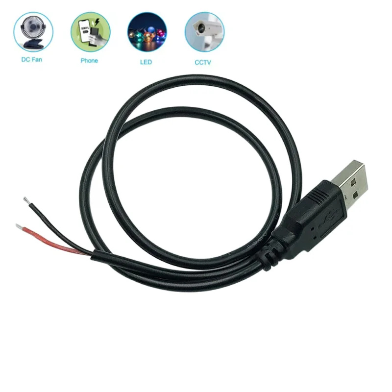USB كابل شحن 22AWG 30 سنتيمتر 50cn 1 متر DIY USB سلك الطاقة USB ذكر التوصيل إلى 2 دبوس سلك عاري 12 فولت 5A سلك ضفيرة الطاقة استبدال
