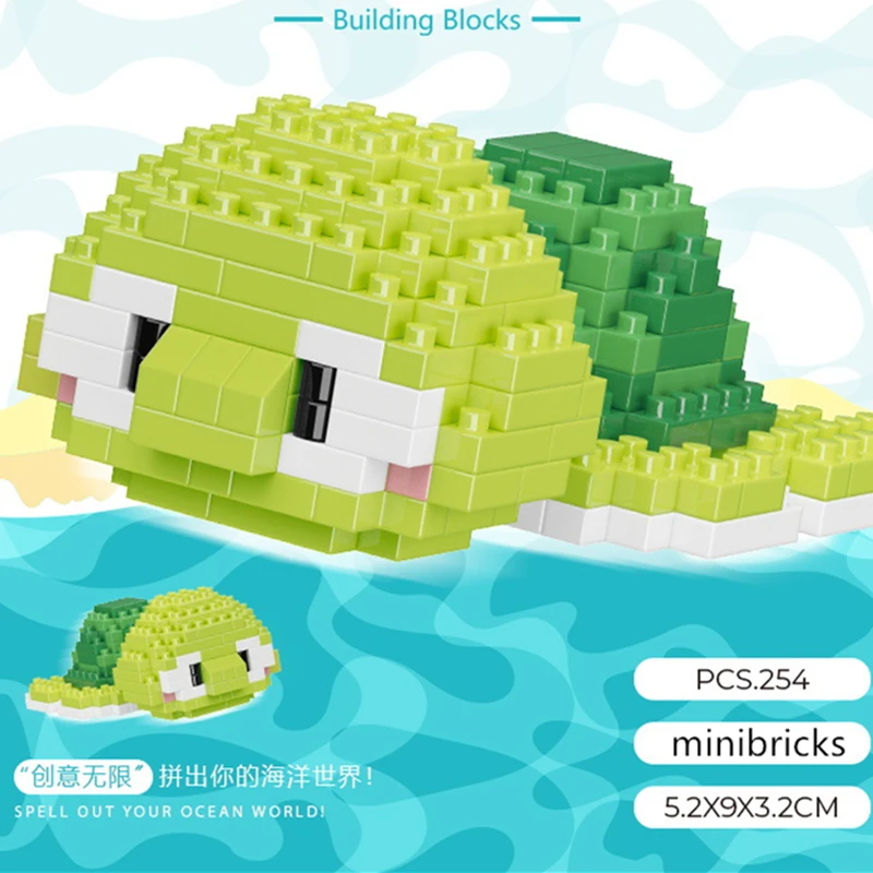 Cute Marine Animals Building Blocks Kit Turtles Dolphins Crabs Fish Clownfish Octopus Bricks Model Toy for Kids Girl