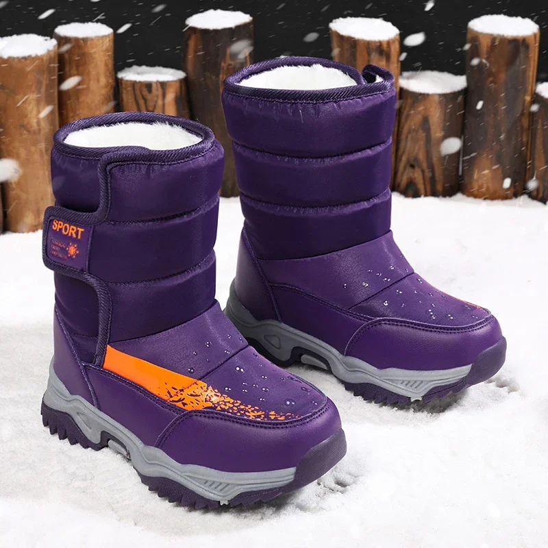 Botas de nieve antideslizantes impermeables para niños, zapatos cálidos de felpa, suela de goma, zapatos de moda para niños y niñas al aire libre, Invierno