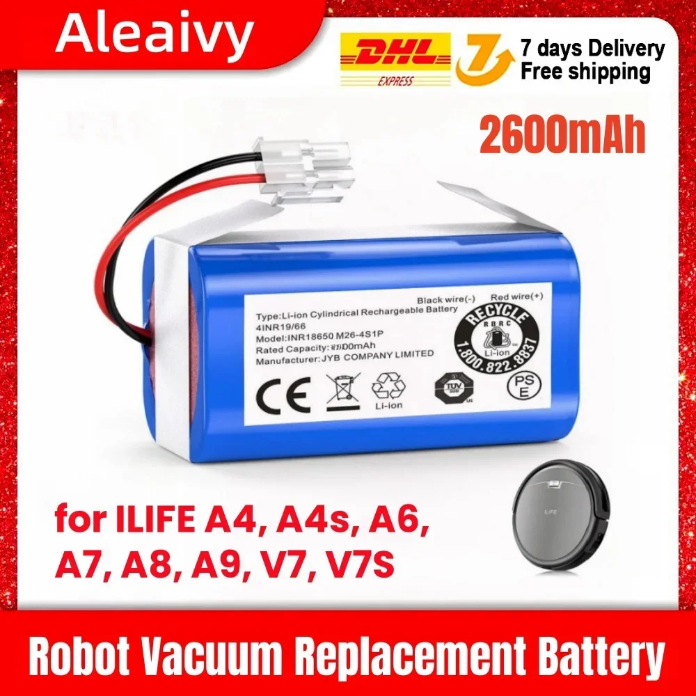

Original 14.4V 2600mAh Replacement Battery for ILIFE A4,A4s,A6,A7, A8,A9,V7,V7S Robotic Vacuum Cleaners,18650 14.8v Battery pack