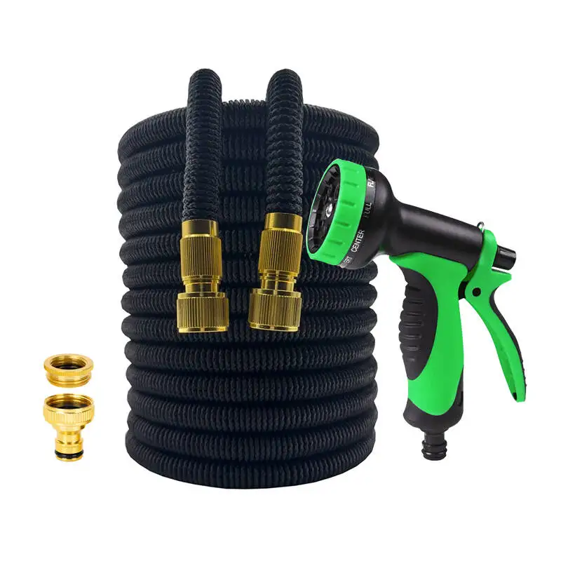 Manguera de jardín negra de 25 pies-100 pies, pistola de agua limpia para lavado de coches de alta presión, tubos de agua mágicos expandibles, herramientas de riego para jardinería