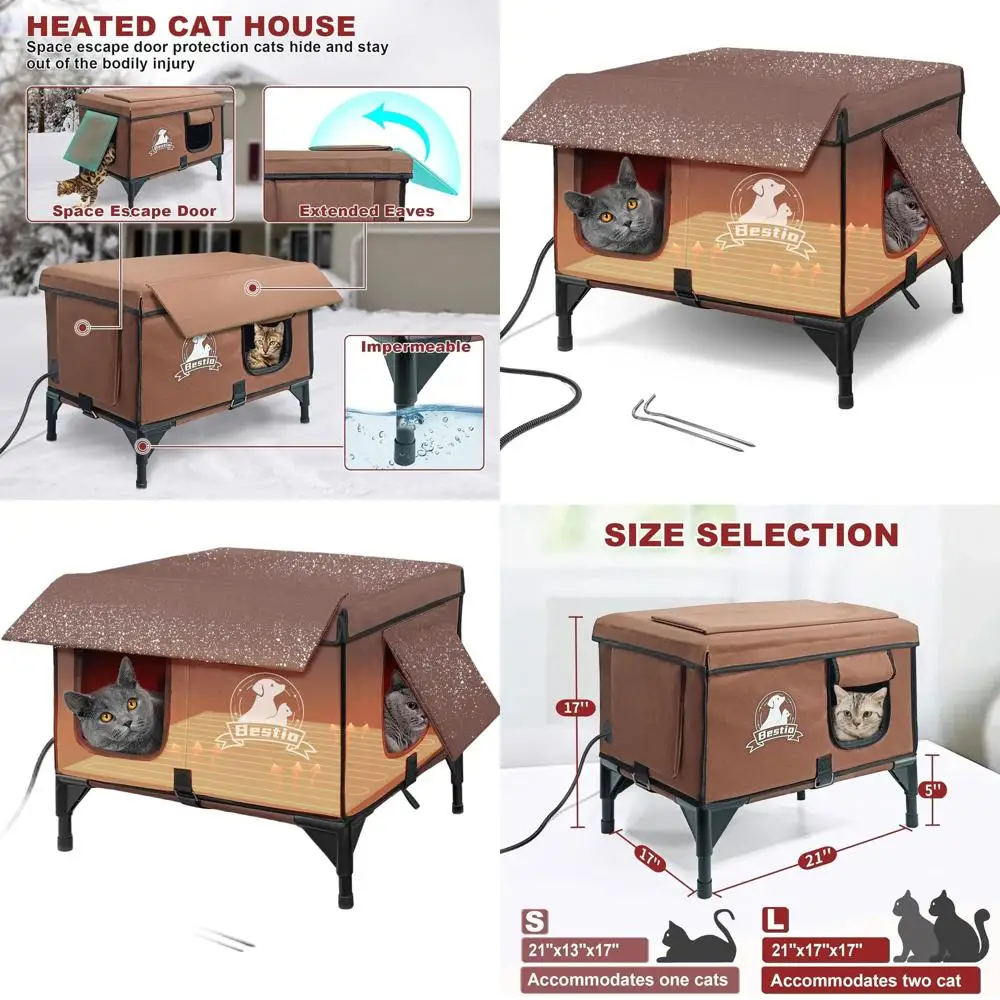 

Outdoor Insulated Cat Shelter with Elevated Eave, Waterproof and Heated for Feral Cats, Suitable for Garage, Yard, or Porch (21