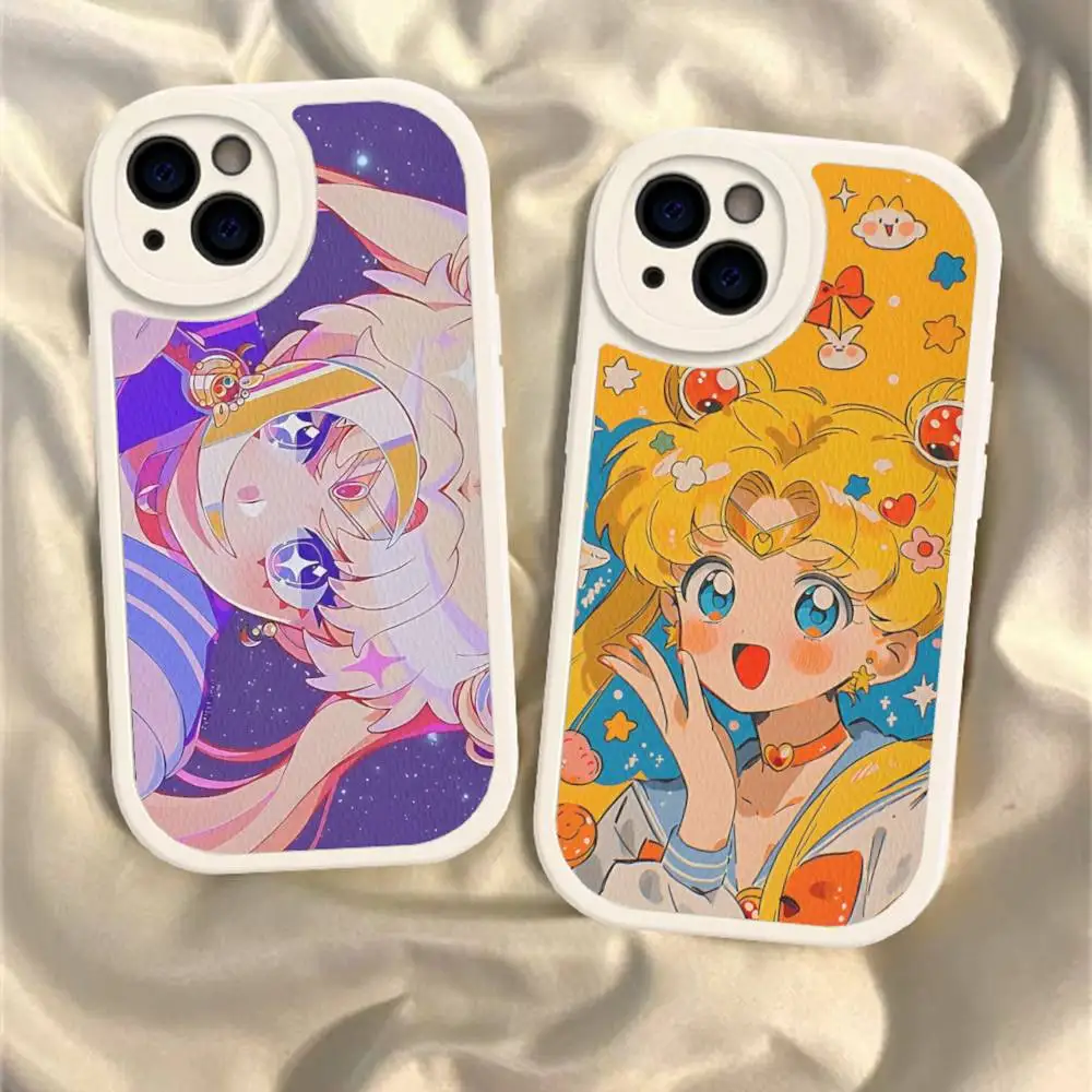 Anime S-Sailor Superpowers M-Moon Leather Phone Case For IPhone 16 15 14 13 12 11 Pro Max Plus Shockproof Cover