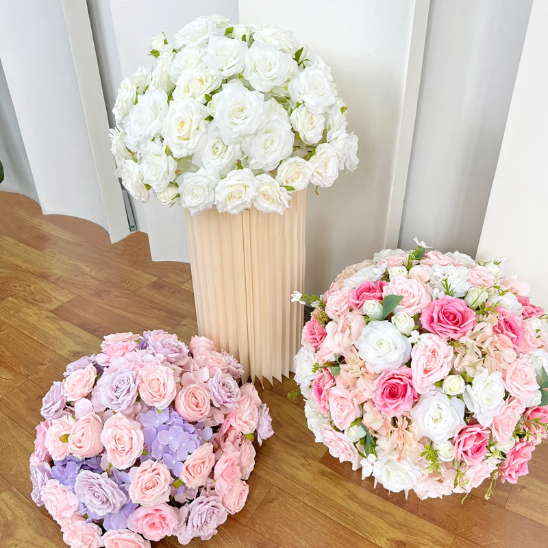 Aritificial Rose Customized Hydrange Flower Ball Road Leading White Silk Flower Ball Wedding Decoration Table Centrepiece Deocr