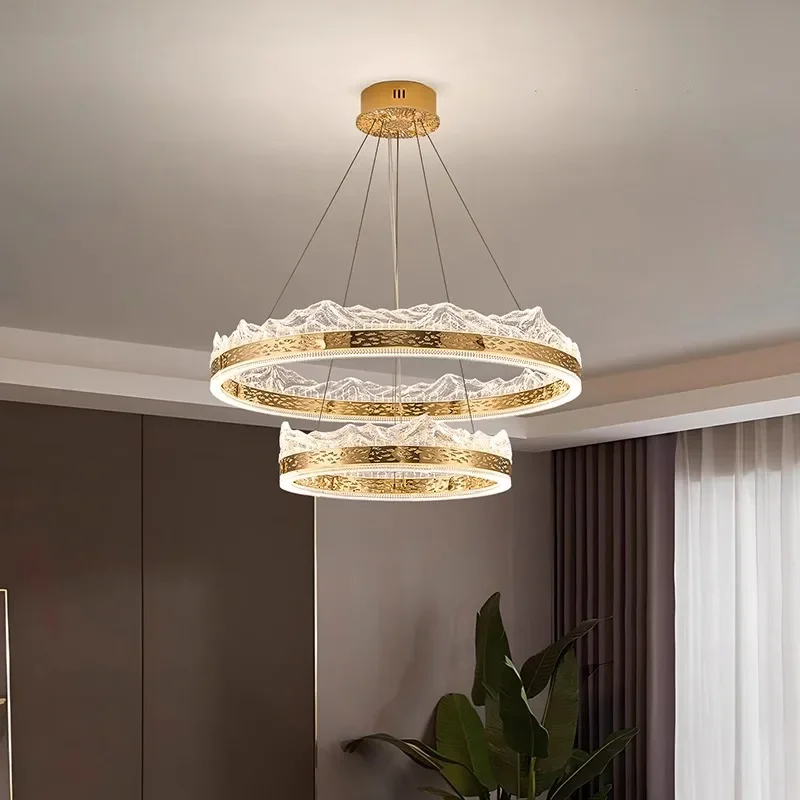 Moderne enkele/dubbele laag ringvormige aluminium hanglamp acryl ijsberg hanglamp woonkamer slaapkamer hotel kroonluchter