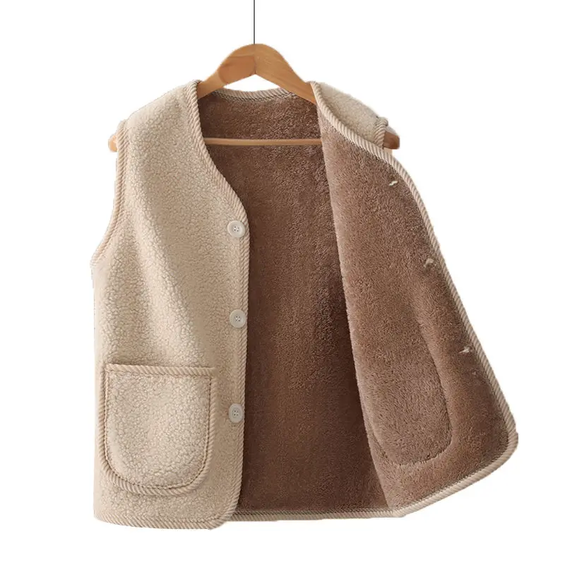 

Spring Autumn Granular Fleece Lamb Coat Mom Vest Plus Fleece Middle-aged Elderly Thickened New to Keep Warm