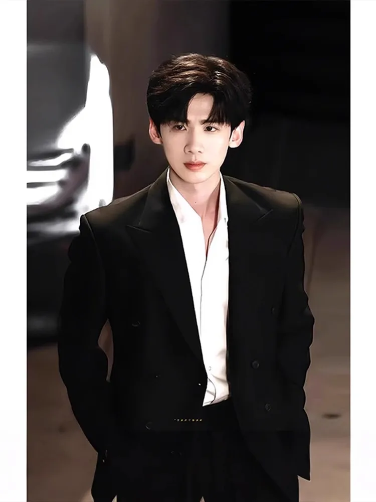 Black Suit Jacket Men's Spring Autumn British Style Youthful Energy Casual Long Sleeve Standard Collar Westwear Coat