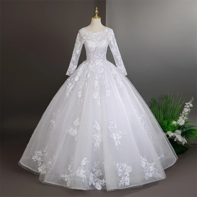 فساتين زفاف بيضاء نقية طويلة الأكمام فاخرة لحفلات الزفاف فساتين زفاف رسمية مخصصة 2025 مقاس كبير