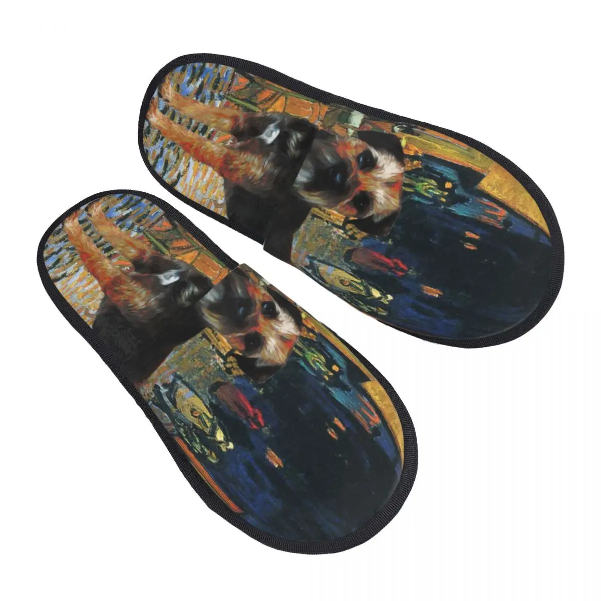 Border Terrier Art Cafe Terrace At Night House Slippers Cozy Warm Van Gogh Dog Memory Foam Fluffy Slipper Indoor Outdoor Shoes