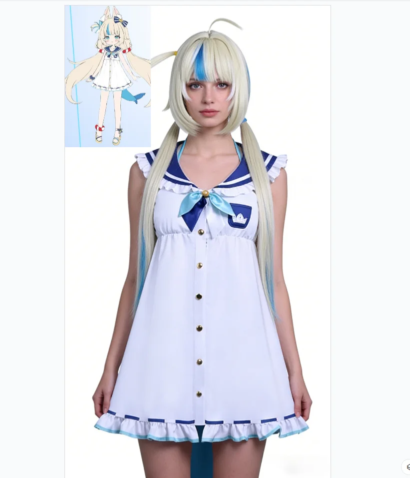 

In Stock Vtuber Hololive Gura Shark Sameko Saba Vtuber Shark Gura Reincarnation Samekosaba Role-playing Costume Including Wig.