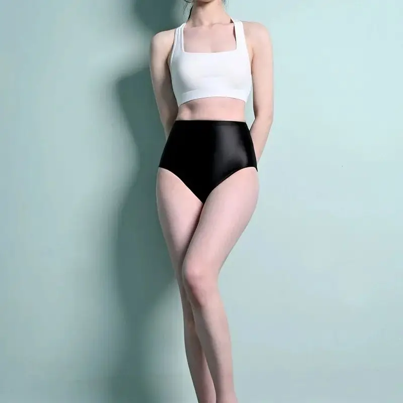

Women's Smooth Oil Glossy Briefs High-waisted Tights Underpants Silky Yoga Sports Training Solid Underwear Swimming Shorts