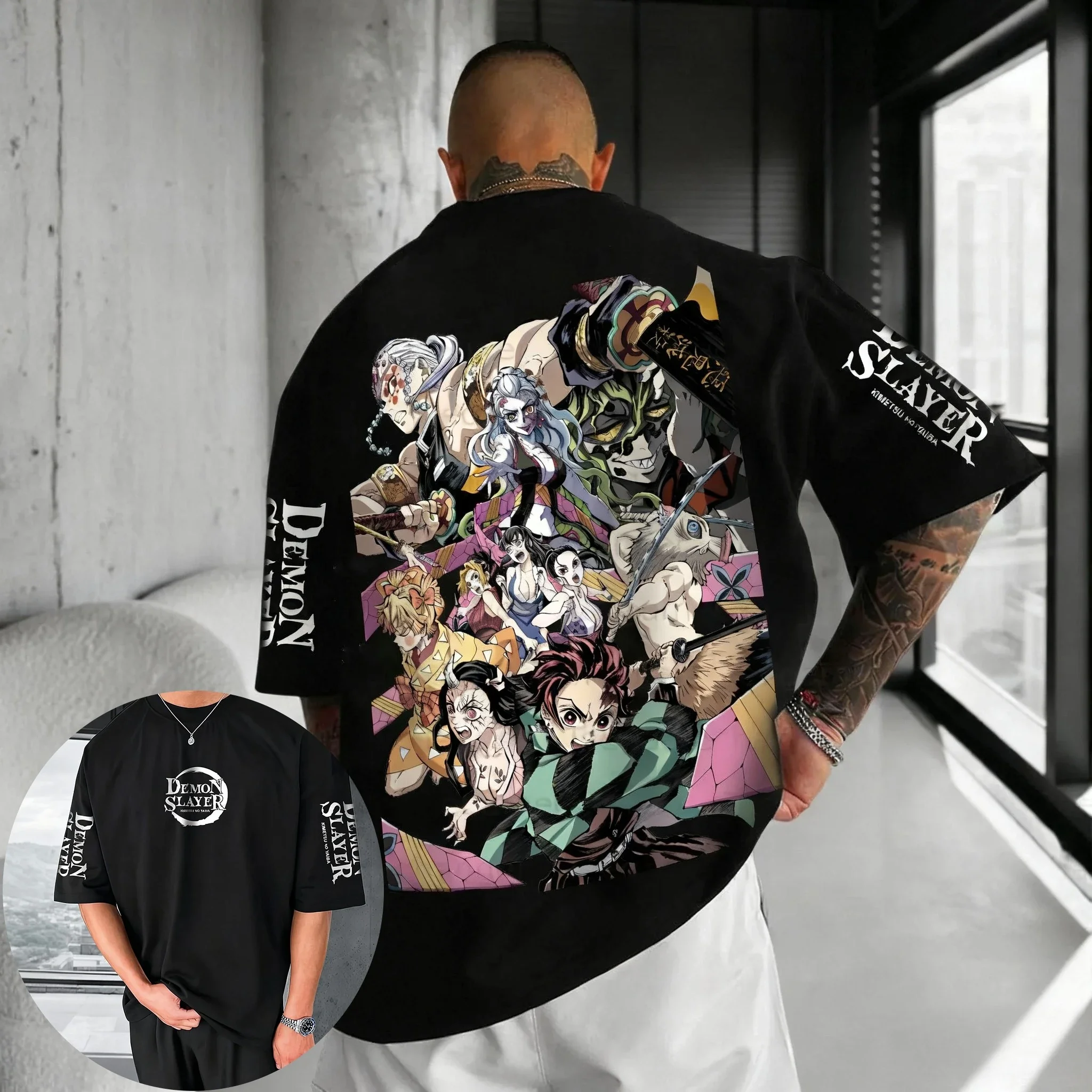 Demon Slayer Plus Size Heren T-shirt 2026 Zomer Anime Geschilderd Print Harajuku Veelzijdige Casual Trend Nieuwe Kind Top