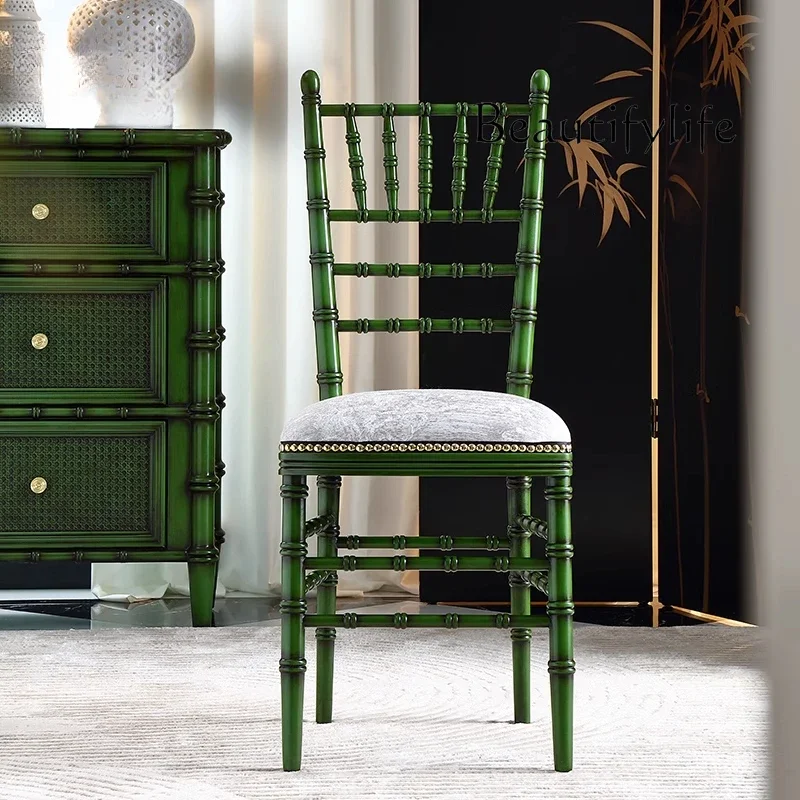 X35 Medieval French Casual Fabric Solid Wood High Back Chair Retro Dining Chair Can Be Customized All Solid Wood