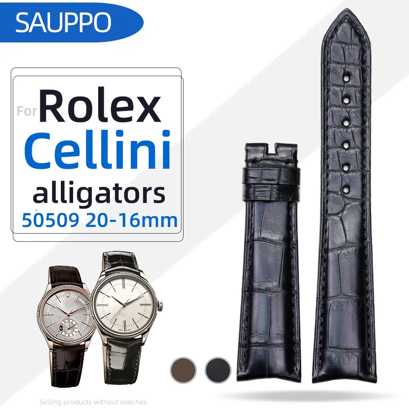 SAUPPO Suitable for Rolex Cellini Series 50509 Alligator Strap Black Men's Watch Strap 20mm