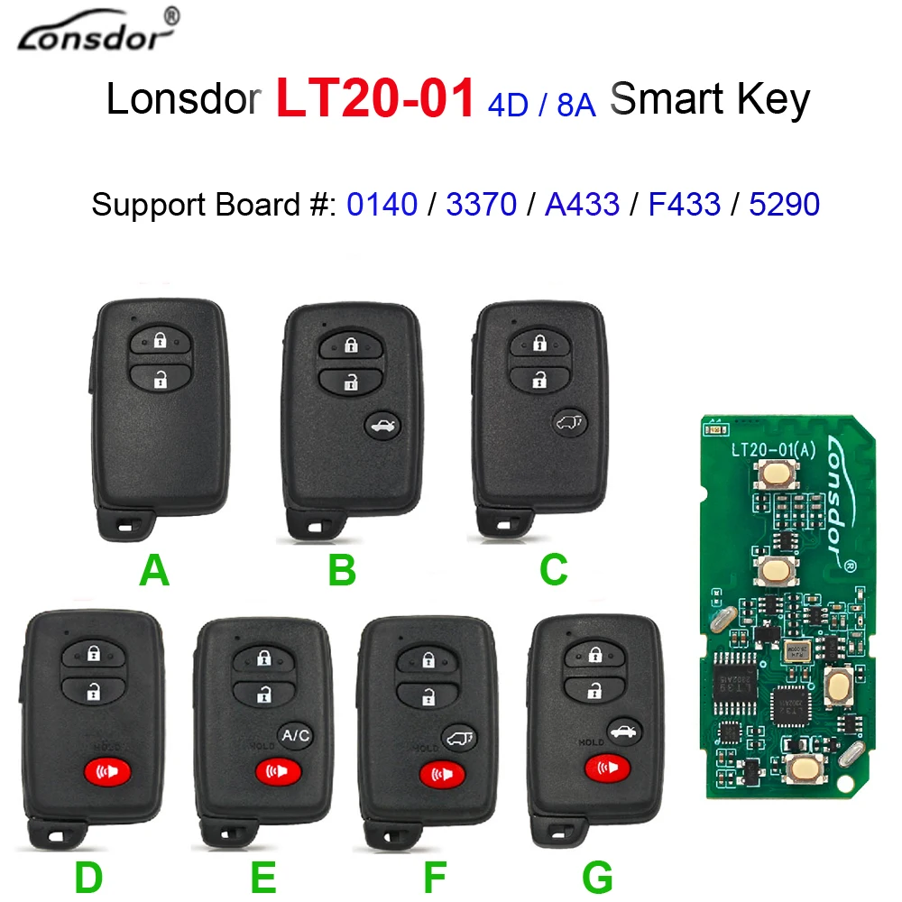 Lonsdor LT20-01 لوحة مفتاح السيارة الذكية عن بعد #   0140 3370 5290 A433 F433 For-Toyota 4D 8A يعمل مع K518 K518ISE KH100+
