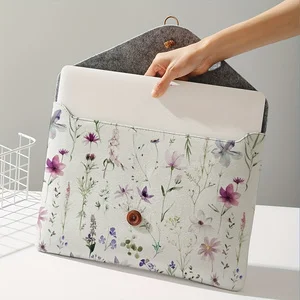 Watercolor Purple Wildflower Print Envelope Laptop Sleeve Button Closure Shockproof Notebook Protective Bag For Travel Office