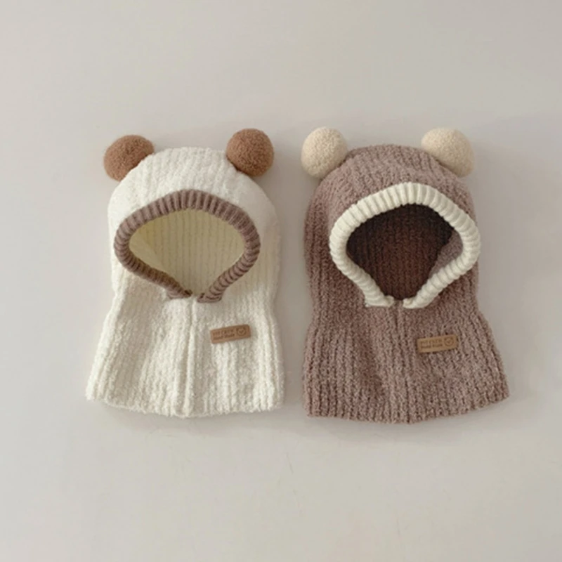 Chapéu quente cachecol à prova integrado lenço pescoço desenhos animados pom pom earflap inverno bonnet boné do