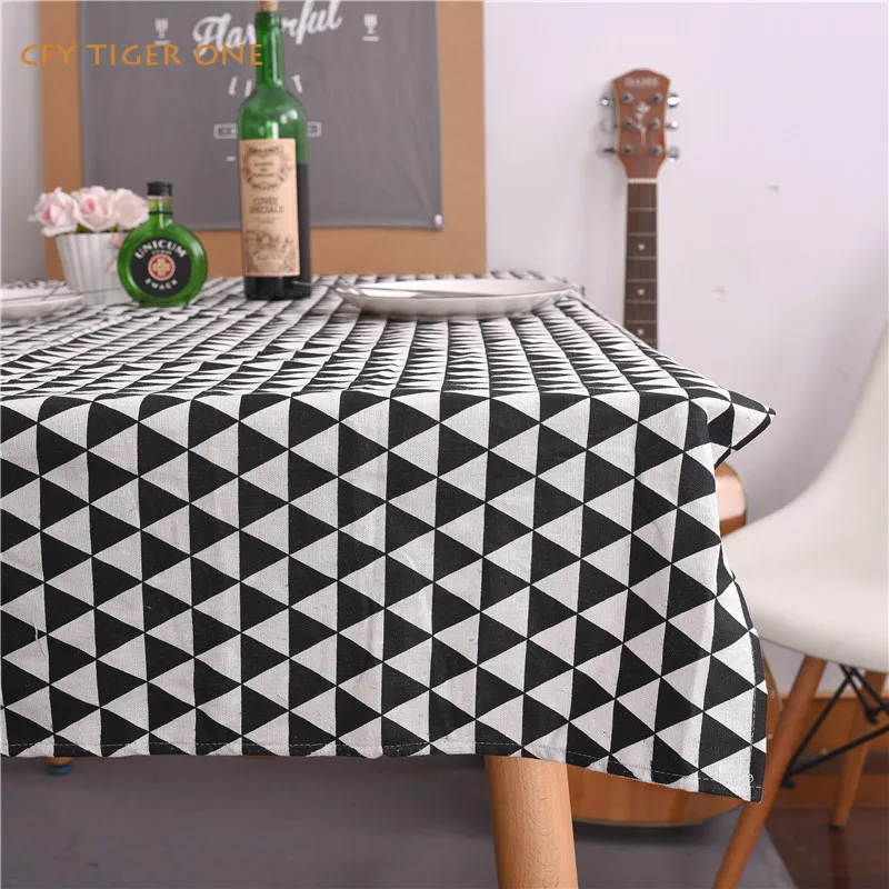 Japanese Cotton Linen Black white gray triangular geometry Rectangular Tablecloth Resistant Coffee Table Mat Table Cover