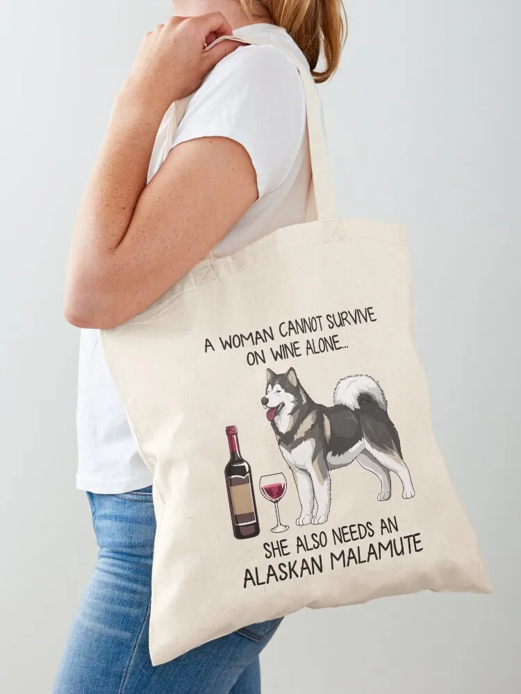 

Alaskan Malamute and wine Funny gift for dog mom Tote Bag tote bag men shopper bags for women Cloth bags