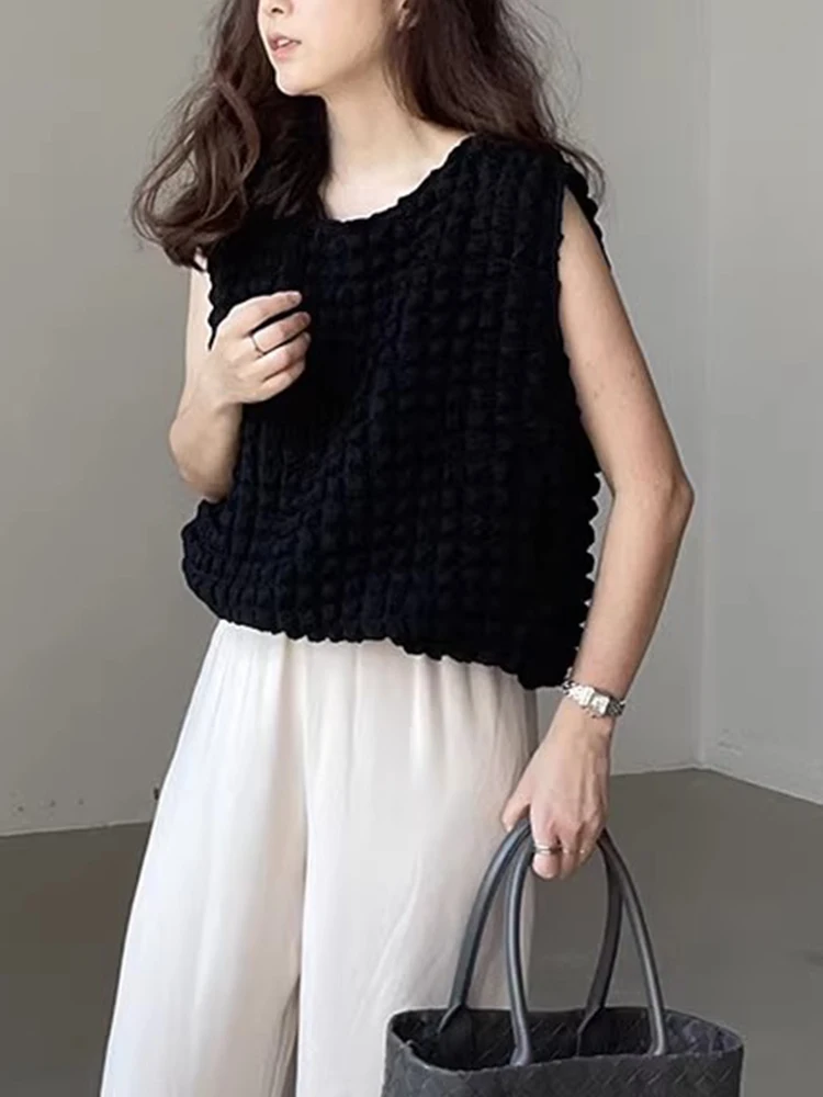 

Loose Bubble Pattern Vest irt Women's Summer New Sle Versatile Svel Top Korean Sle round Ne Casual Wear