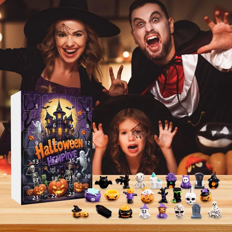 24 stks Blind Box Set voor Kinderen Halloween Countdown Adventskalender 24 Verrassingsdoos Figuren Halloween Party Decor Hars Standbeelden