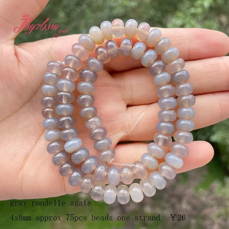 

Natural Gray Agate Rondelle Stone Beads Spacer Strand 15 Inches For Necklace Bracelet Jewelry Making DIY Loose Beads 3x6mm/4x8mm