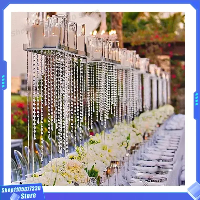 Rectangular Clear Acrylic Flower Stand Crystal Wedding Centerpiece Decoration Transparent Display Rack for Party Event