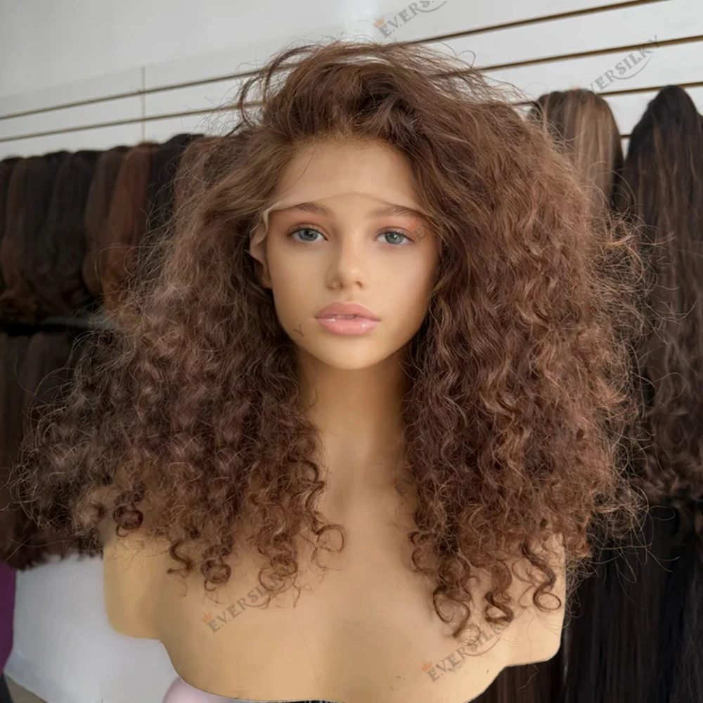 Bouncy Curly Full Lace Human Hair Wigs Light Brown Natural Hairline Transparent Lace 13x6 Lace Front Wigs for Black Women 200Den