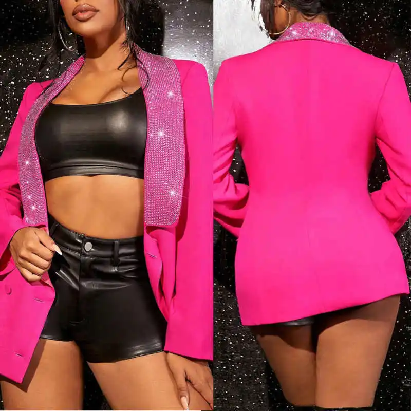 

Chic Rhinestones Women's Suit 1 Pieces Blazer Double Breasted Shawl Lapel Crystal Special Occasion Daily Banquet Customized