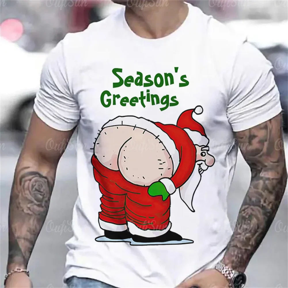 Men'S Christmas T-Shirt 3d Pattern Printed Short Sleeve Santa Claus Print Pullover Holiday Party Clothing Loose Breathable Tees