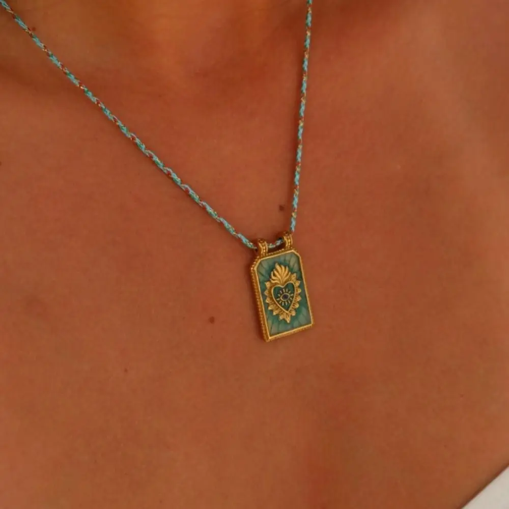 Gothic Card Heart Pendant Necklace Generous Colorful Square Necklace Personalized Y2k Charm Collarbone Chain Jewelry Gifts