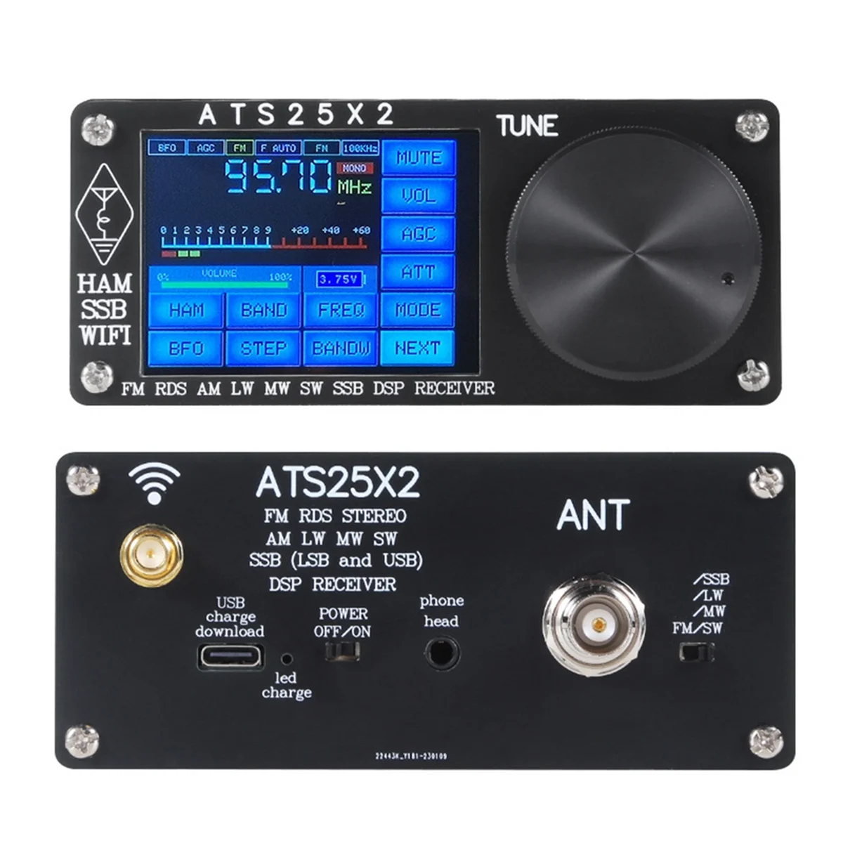 ATS25X2 Volledige Band FM/LW/MW/SW/SSB Spectrum Scan Ontvanger Touchscreen Stereo Ontvanger WIFI FM RDS APP Netwerk-Elect