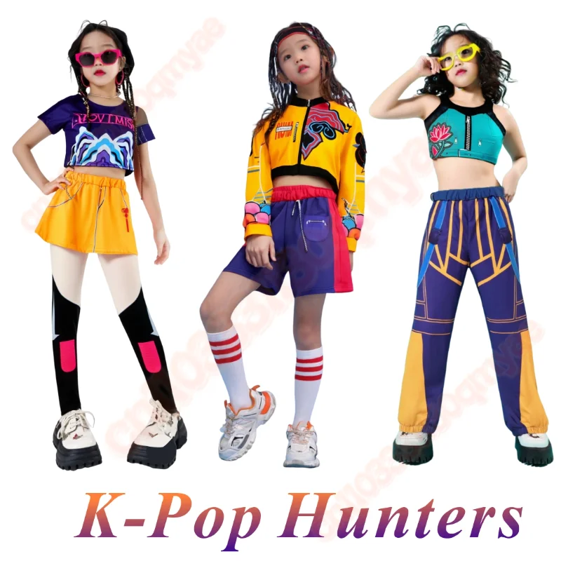

2025 Children Rumi Zoey Mira 3D Print Cosplay Costume Halloween Carnival K-Pop Hunters Girl Group Idol Role Play Dress Up Outfit