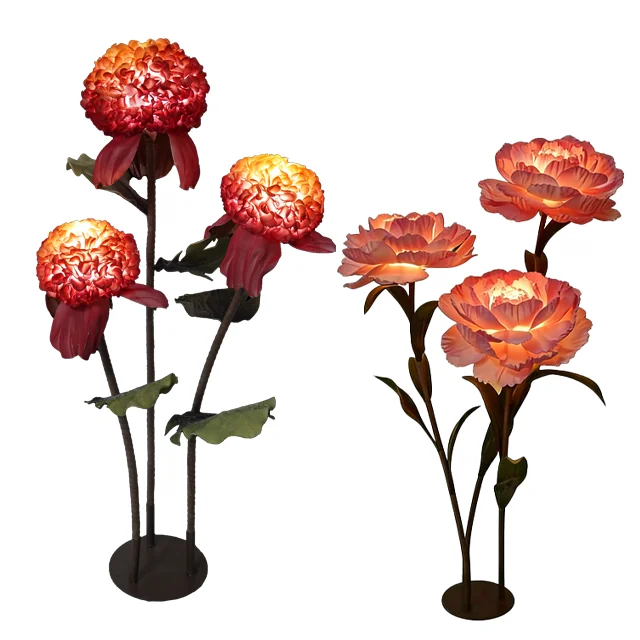 Nordic Professional Opening Big Flower Stand Lamp Organza Glowing Decorative Floral Light Christmas Event Aisle Walkway Hotel