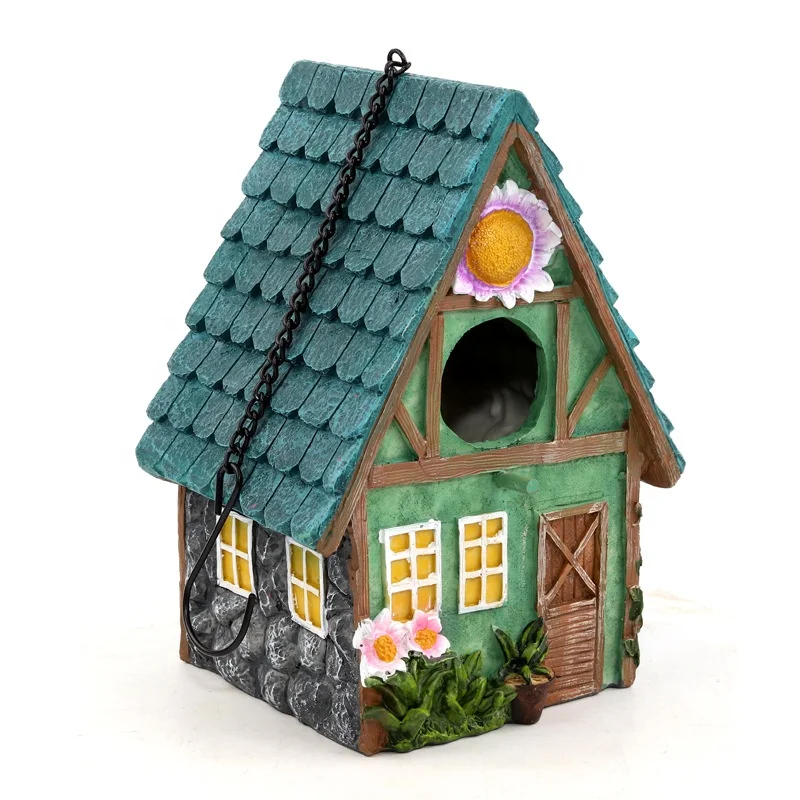 

Natural Eco-friendly Resin Parrot Bird Cage Breeding Nest Mating Box Fairy Tale Cute Colorful Bird House for Outside
