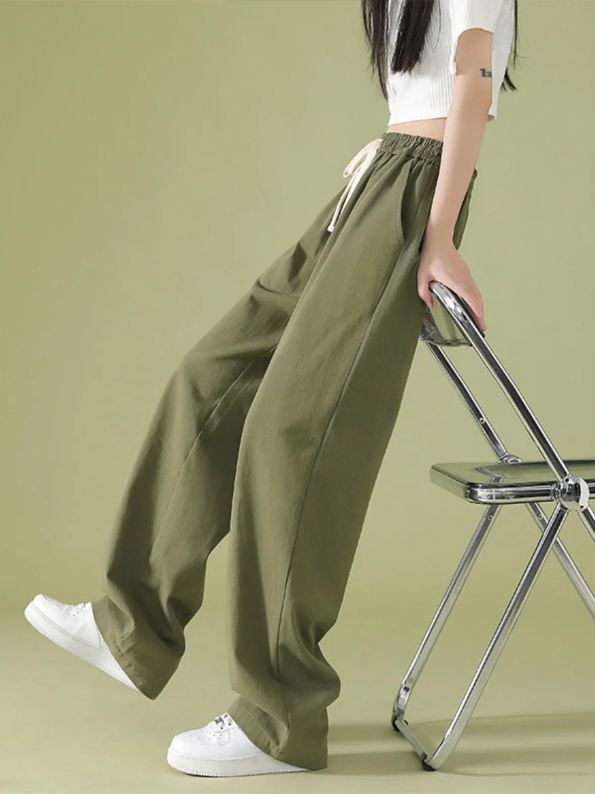 

Повседневные широкие брюки для женщин, летние тонкие брюки с высокой талией, струящиеся, в стиле рабочей одежды, модные длинные брюки в пол, свободного кроя