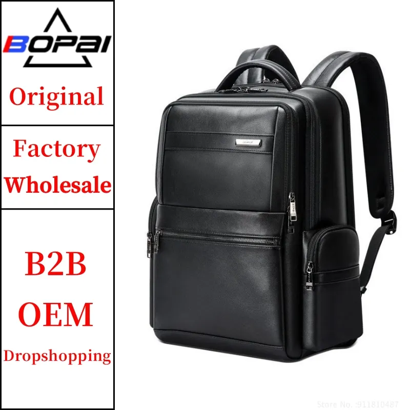 

BOPOAI Wholesale Customized Office Usb Charging 15.6 Inches Notebook Large Capacity Genuine Leather Travel Luxury Backpack Men