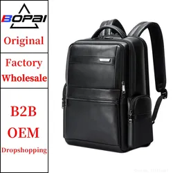 BOPOAI Wholesale Customized Office Usb Charging 15.6 Inches Notebook Large Capacity Genuine Leather Travel Luxury Backpack Men