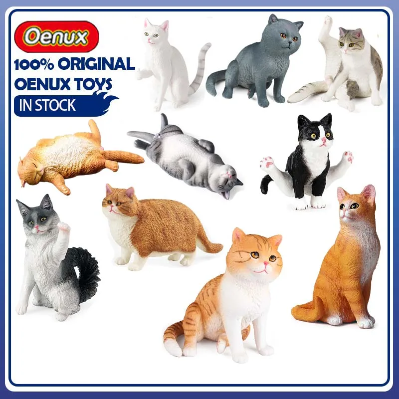 Oenux Simulationskatzen-Figur Daumen-Hoch-Katzenmodell Realistisches Kätzchen PVC-Sammlerstück Auto-Desktop-Ornamente Figuren Kinderspielzeug Mädchen