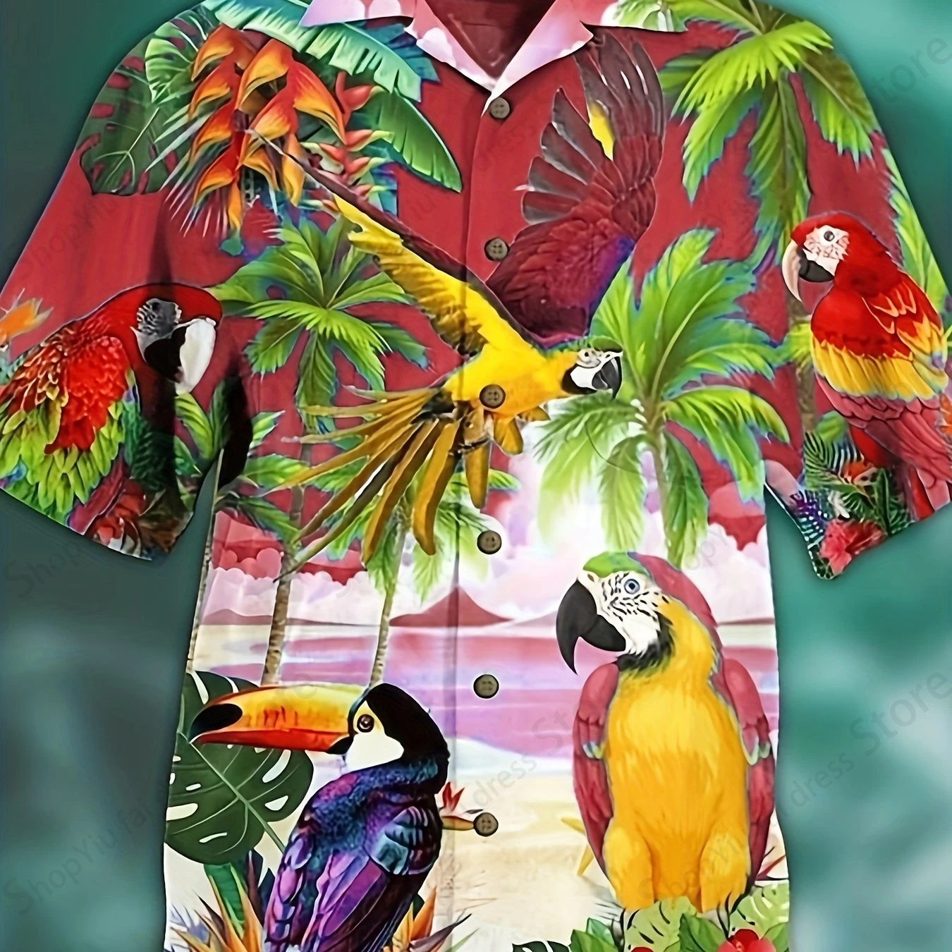 Camisa hawaiana de manga corta con estampado 3d de loro para hombre, Camisa informal de playa, ropa de Cuba, envío gratis