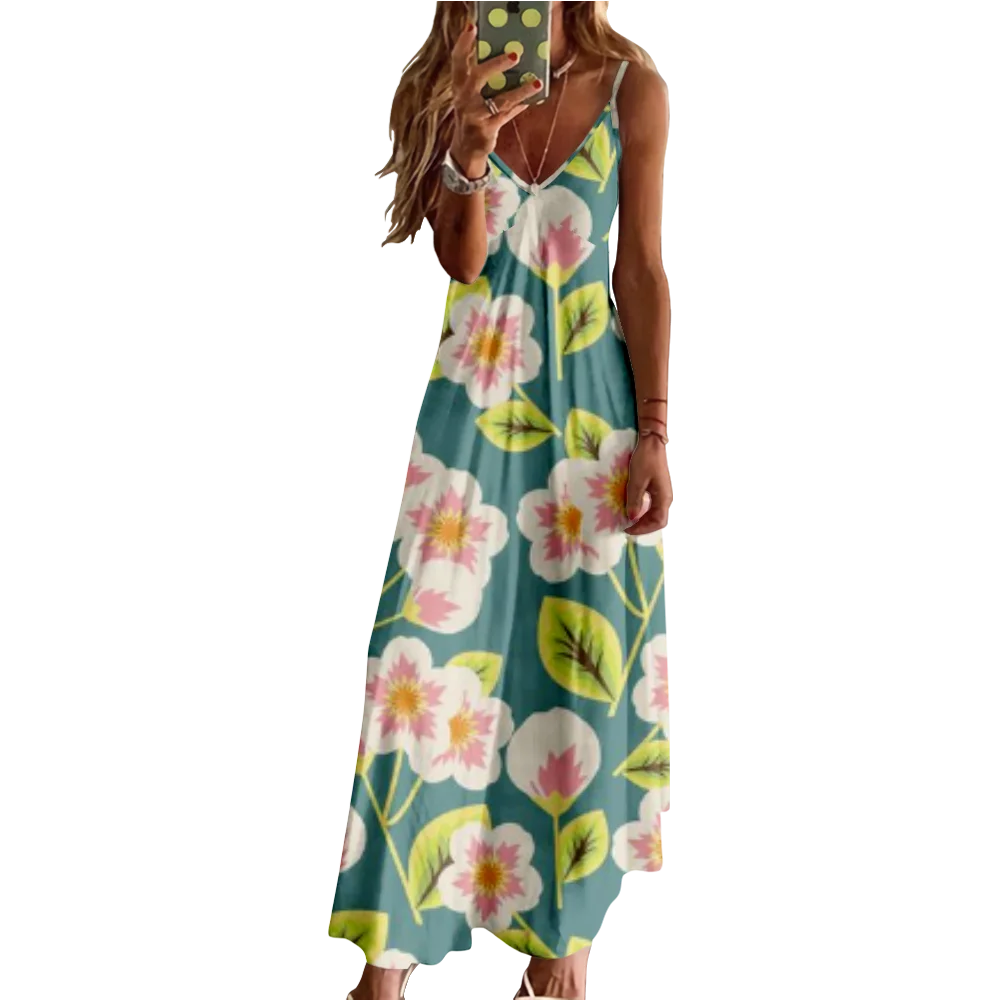 Zomerjurk Bloemenavondjurken V-Hals Maxi-Jurk Casual Stijlvol Feest Luxe Vestido Meisje Strandjurken Elegant Gewaad