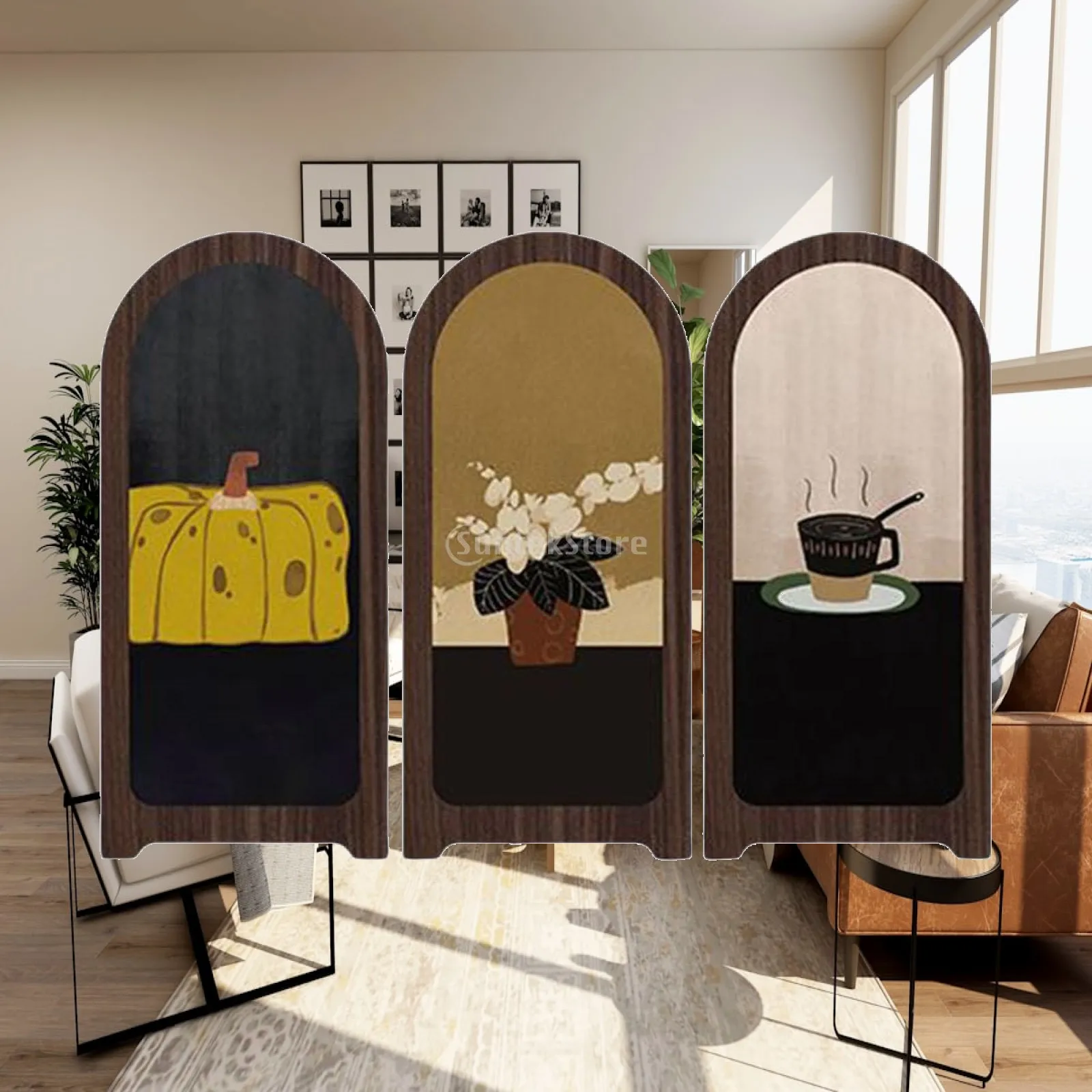 Desk Decorative Screen Partition Art Piece Collectible 3 Panel Divider for Living Room Office Decoration Housewarming Gifts