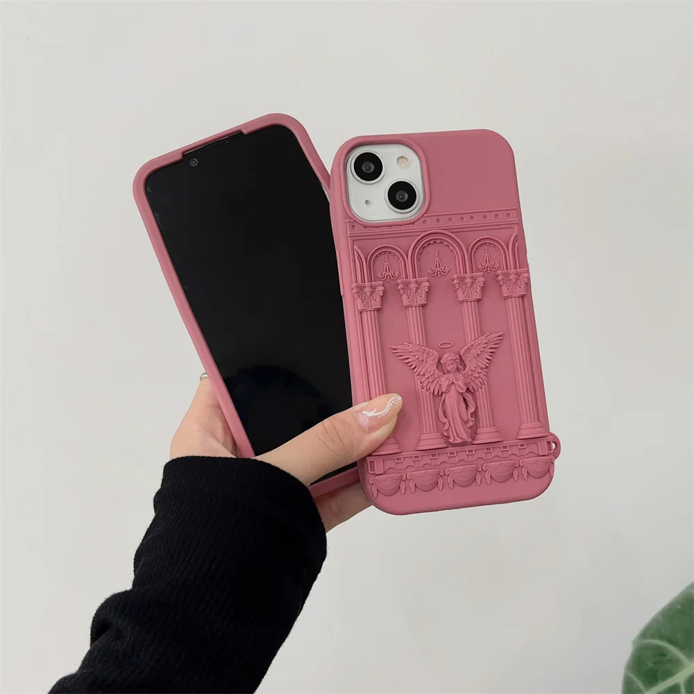 Рельефный чехол для телефона с тиснением для iPhone, ретро, римская колонна, статуя ангела, милый силиконовый защитный чехол 14 Pro Max 13 12 11 15 Pro Max