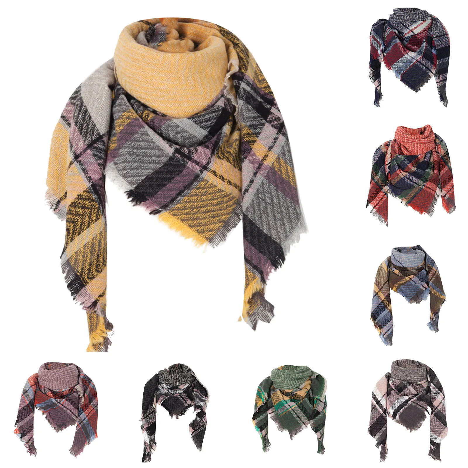 Women Fashion Plaid Scarf Winter Cashmere Tassel Scarves 2024 Female New Fashion Soft Shawl Wraps Neck Warm Triangles Scarf шарф