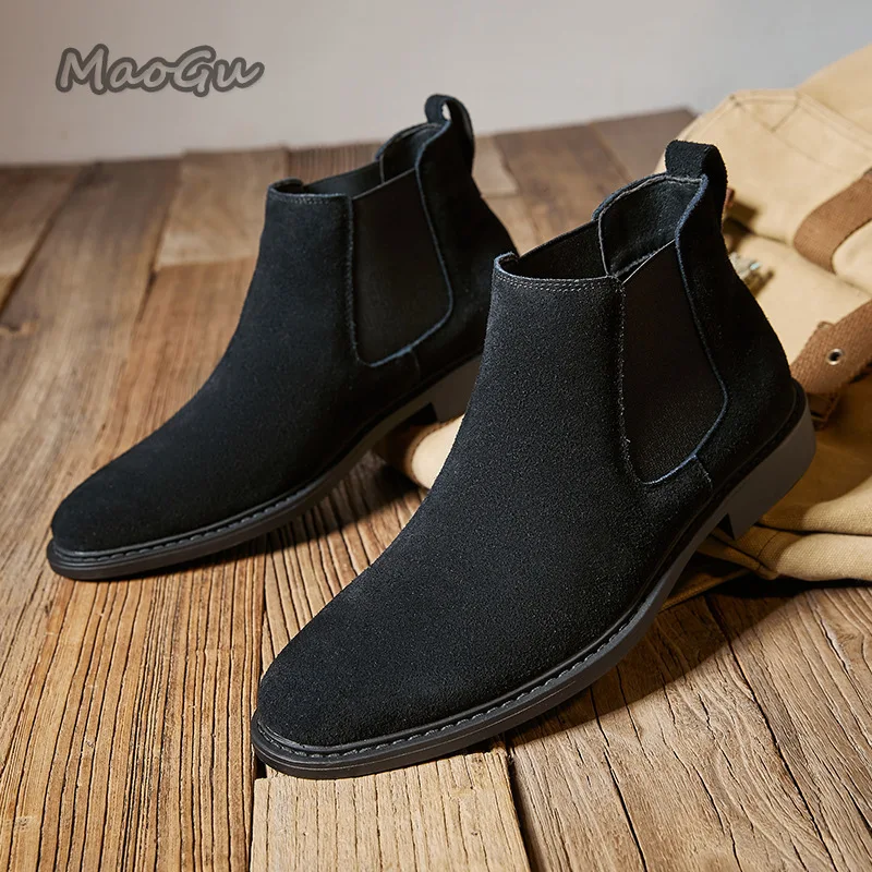 

Замшевые матовые мужские ботинки челси с высоким берцем, кожаные короткие ботинки без шнуровки в британском стиле, элегантные весенне-осенние Botas Para Hombre