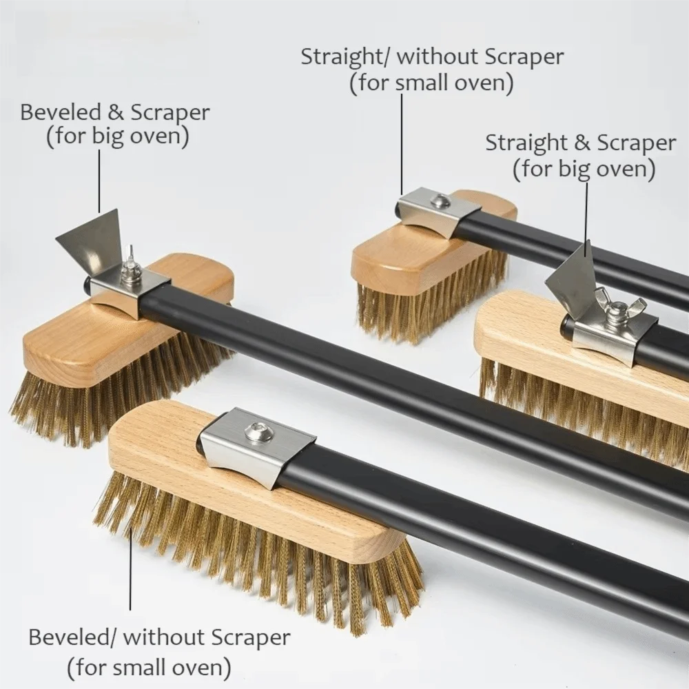 Copper Wire Pizza Oven Cleaning Brush Aluminum Alloy Handle Scraper Edge Oven Grill Cleaning Brush Long Handle